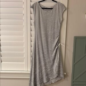 Max Studio Black and White Asymmetrical Midi Dress with side ruching tie